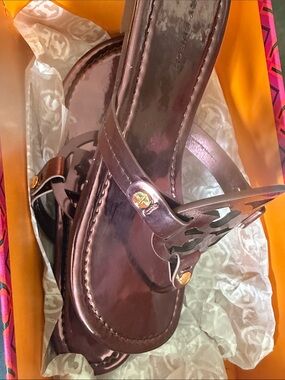 Tory Burch Metallic Brown Logo Cutout Sandal